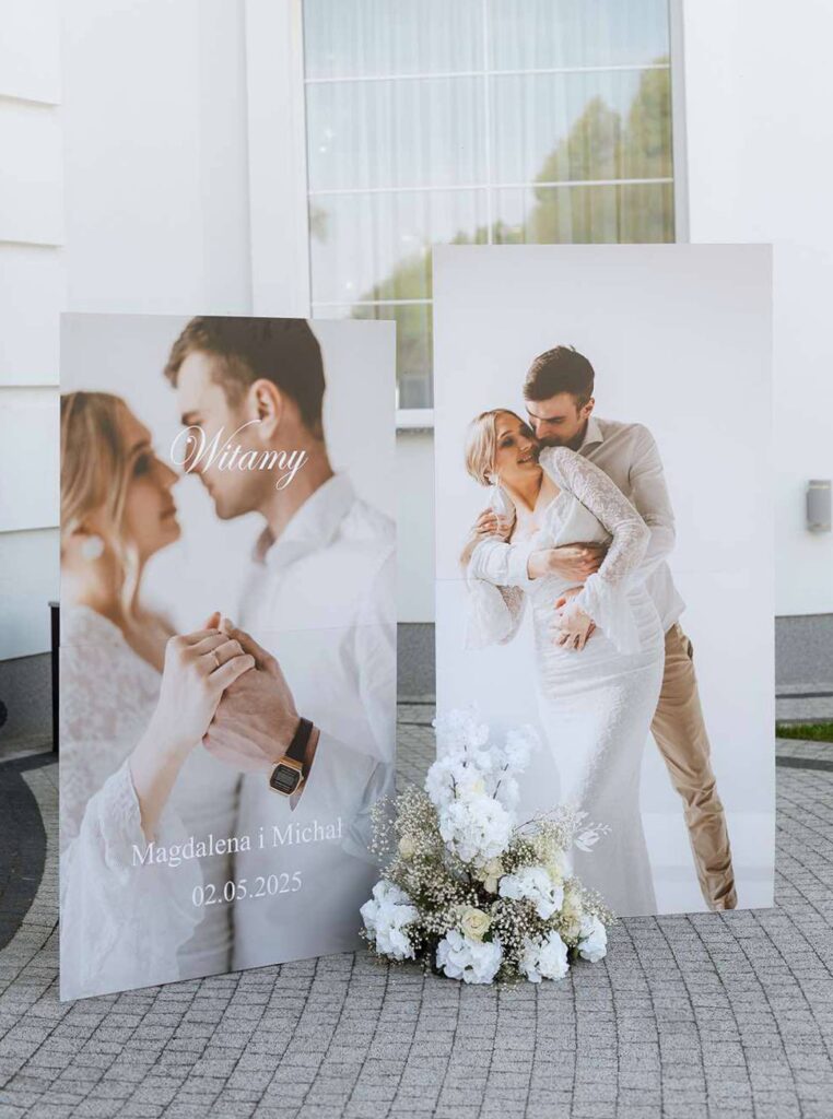 Komplet ścianka ze zdjęciem i tablica powitalna