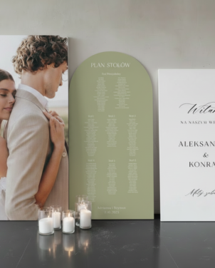 Zestaw zdjęcie, tablica, plan