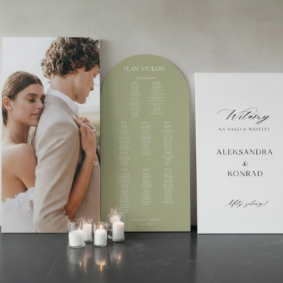 Zestaw zdjęcie, tablica, plan