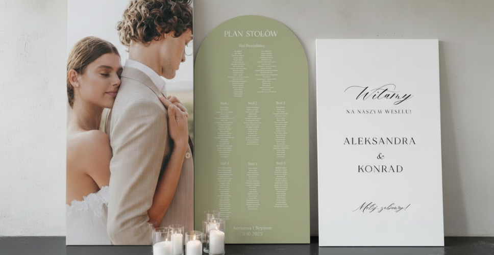 Zestaw zdjęcie, tablica, plan