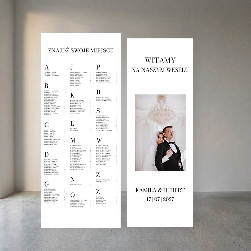Zestaw - plan i tablica powitalna ze zdjęciem z stojakiem